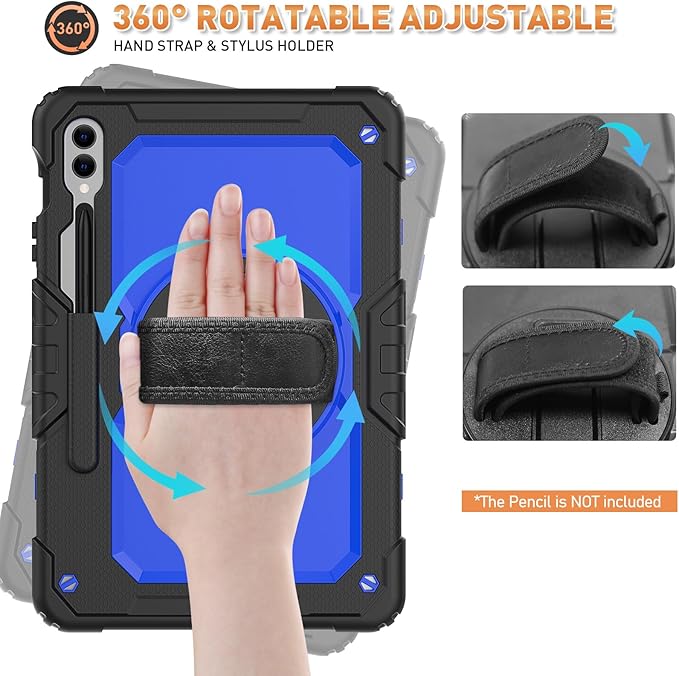 Timecity Case for Samsung Galaxy Tab S10 Plus/ S9 FE Plus/ S9 Plus 5G Tablet 12.4'' Case - Heavy Duty Protective Cover with Screen Protector, Stand, Shoulder Strap & S Pen Holder, Kids-Friendly, Blue