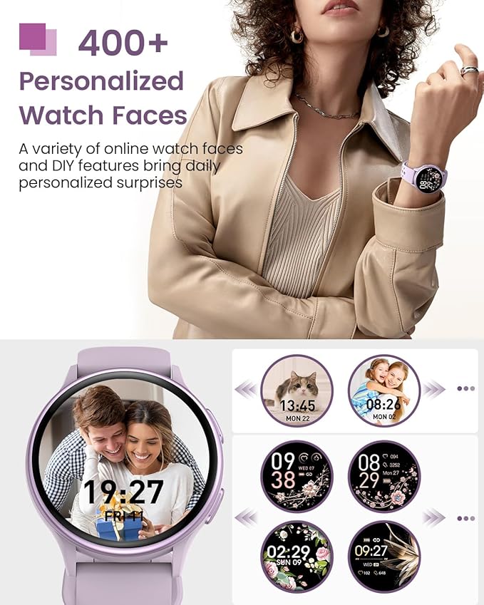 Smart Watches for Women, 42mm Smart Watch with 400+ Watch Face, 70+ Sport Modes, 24/7 Heart Rate, Sleep Monitor, Answer/Make Calls, Waterproof Activity Fitness Tracker for Android & iPhone (Purple)