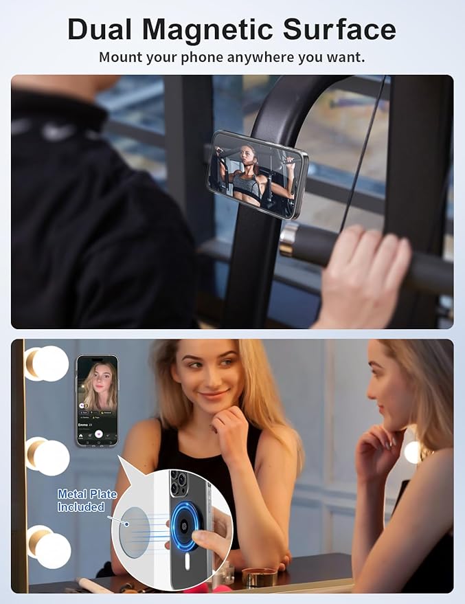 EWA MagOne Ultra (Plate Edition) Phone Grip Stand with Leather Finger Strap, Removable Magnetic Ring Holder Kickstand Loop, Double-Sided Magnetic Accessories for Phone-Black