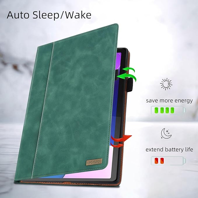 Case for Lenovo Tab M10 Plus 10.6 2022 Released, Multi-Angle Viewing Smart Cover with Pocket, Business PU Leather Flip Stand Cover with Card Slot -Green