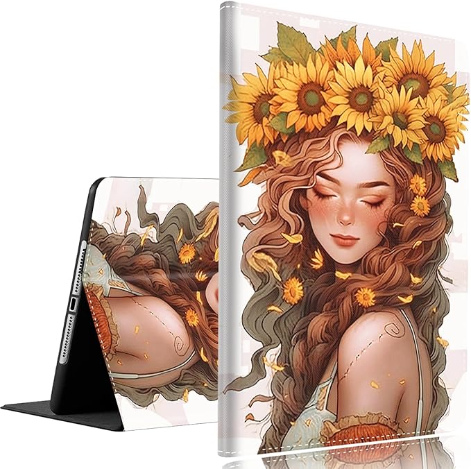 Case for Samsung Galaxy Tab A9 Plus 11 inch 2023，Slim Fit Foldable Standing Cover Case with Auto Sleep/Wake for Galaxy Tab A9+ 11’2023 (SM-X210/X216/X218)，Girl with Sunflower
