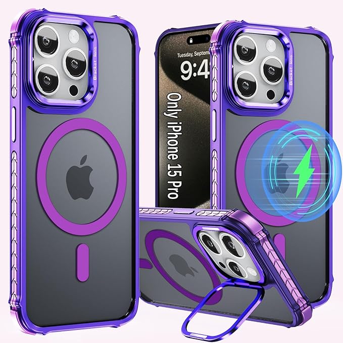 for iPhone15 Pro Case with MagSafe, Supports Magnetic Charging, [Military Drop Protection] Magnetic Case for iPhone 15 Pro, Purple