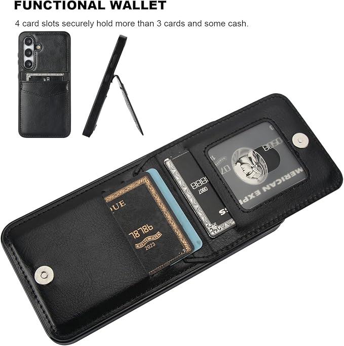 KIHUWEY for Samsung Galaxy S24 Case Wallet with Credit Card Holder, Flip Premium Leather Magnetic Clasp Kickstand Heavy Duty Protective Cover for Samsung Galaxy S24 6.2" (Black)