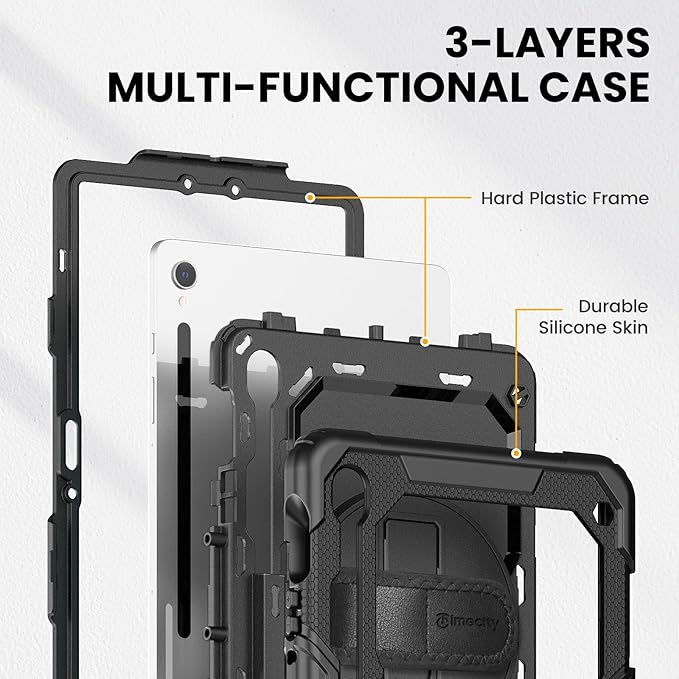 Timecity Case for Samsung Galaxy Tab S10 FE/ S9 FE 5G 10.9 Inch/ S9 11 Inch - Heavy Duty Protective Cover with Screen Protector, Rotating Stand, Shoulder Strap & S Pen Holder | Kids-Friendly, Black