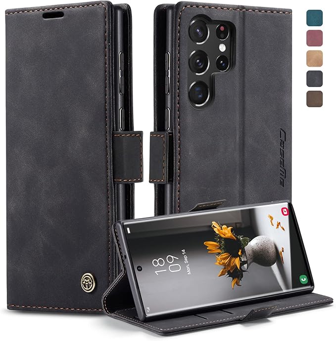 for Samsung Galaxy S23 Ultra 5G Case, Flip Wallet Leather Case with Card Holder Magnetic Closure Shockproof Kickstand Protective Phone Cases Cover for Galaxy S23 Ultra 5G 6.8 Inch,Black