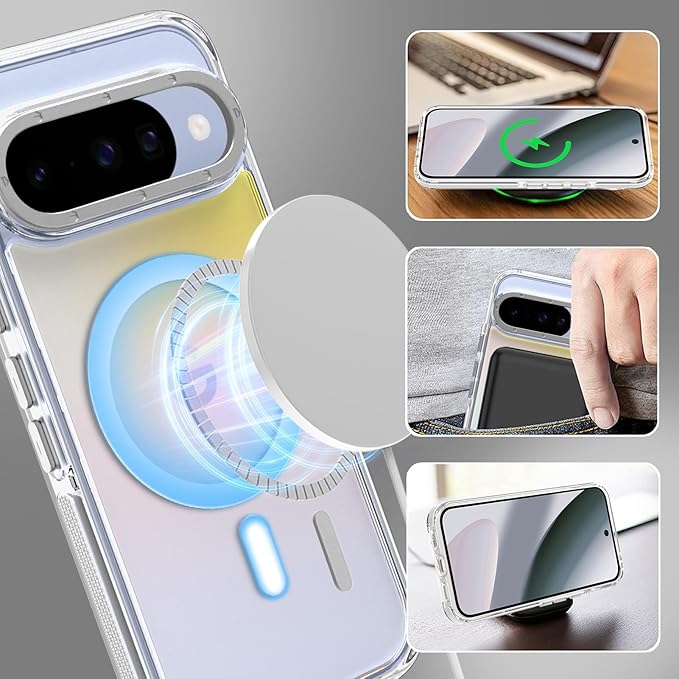 MOWIME Magnetic Case for Google Pixel 10/10 Pro [Compatible with Magsafe] [Cute Fashion Fluorescent Design] Shockproof Slim Translucent Matte Case for Pixel 10/10 Pro 6.3", White