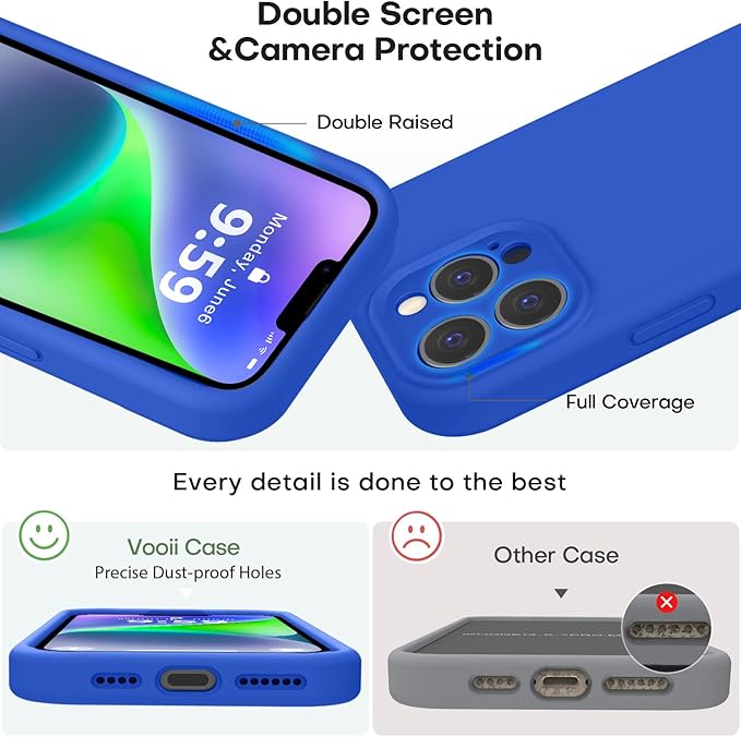 Vooii Compatible with iPhone 13 Pro Max Case, Liquid Silicone Upgrade [Camera Protection] [Soft Anti-Scratch Microfiber Lining] Shockproof Phone Case for iPhone 13 Pro Max 6.7 inch - Klein Blue