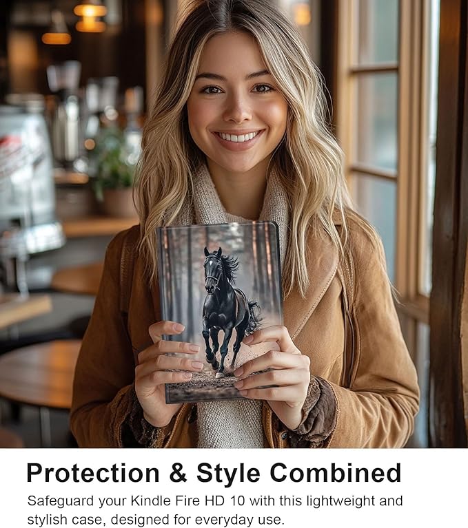 Case for Samsung Galaxy Tab A9 8.7-Inch 2023, Slim PU Leather Stand Cover with Auto Wake/Sleep, Multi-Angle Viewing & Shockproof, Black Horse