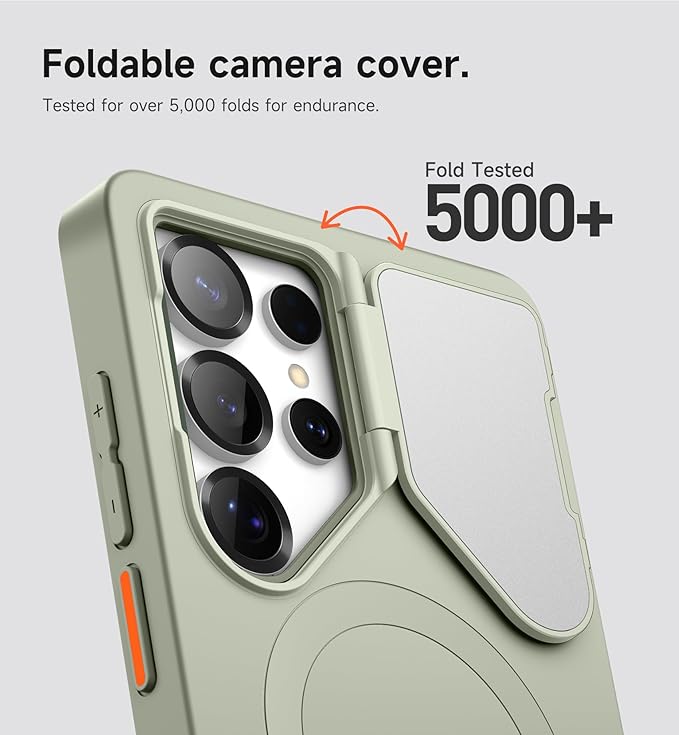 SURITCH for Samsung Galaxy S25 Ultra Phone Case, Magnetic Protective Cover with Camera Cover & Adjustable Metal Kickstand for Galaxy S25 Ultra (2025)-Sage Green