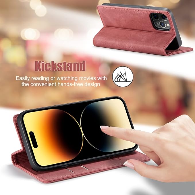 japezop Compatible with iPhone 14 Pro Wallet Case,with [RFID Blocking] Credit Card Slots Folio Magnetic Stand,Leather Flip Case Wallet for iPhone 14 Pro 5G 6.1 Inch (Red)