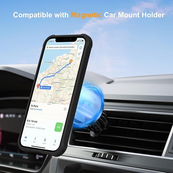 Compatible with iPhone 12 Case & iPhone 12 Pro Case with Invisible Magnetic Ring Stand [Compatible with Magnetic] [Military Drop Protection] Shockproof Hard Back Soft Edge 6.1 Inch, Black