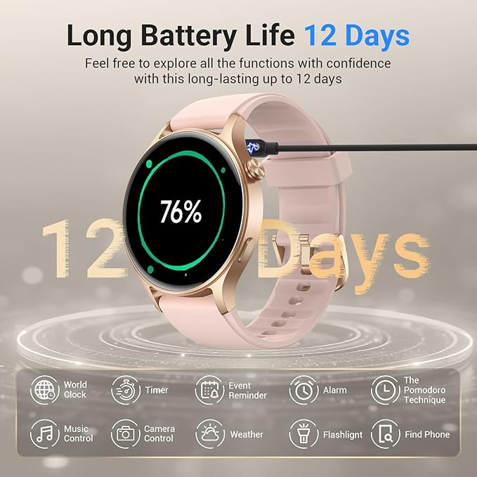 Fitpolo Smart Watch for Women,1.3" AMOLED Touchscreen Fitness Tracker, Make/Answer Calls, Heart Rate SpO2 Monitor, IP68 Waterproof, Sleep & Activity Tracking Smartwatch for Android Phones iPhone