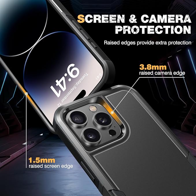 Diaclara Designed for iPhone 14 Pro Case, [with Privacy Screen Protector] [Anti Spy] [Military Grade Drop Protection] Heavy Duty Full-Body Shockproof Phone Case, Black