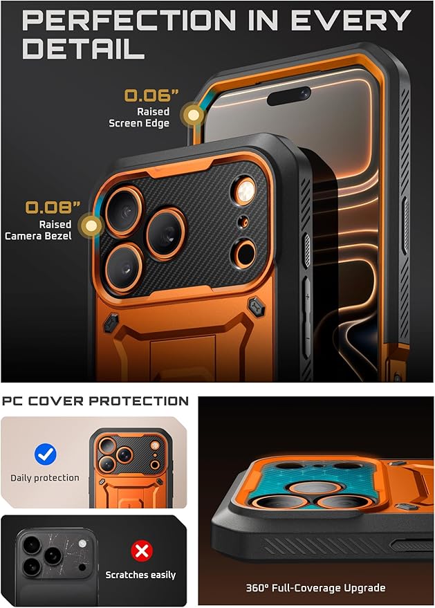 SUPCASE for iPhone 17 Pro Max Case with Camera Control Button (Unicorn Beetle Pro), [Built-in Kickstand & Screen Protector] [Military-Grade Protection] Full Body Heavy Duty Phone Case, Coral