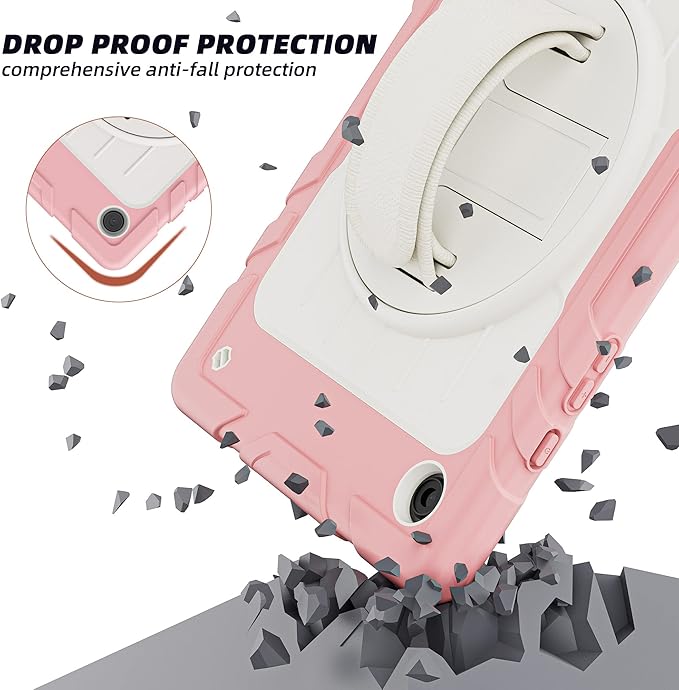 for Samsung Galaxy Tablet A8 Case 10.5 inch 2022 SM-X200/X205/X207 with Screen Protector [360 Rotating Stand] &Hand Shoulder Strap Shockproof Rugged Protective Cover|Pink&Beige