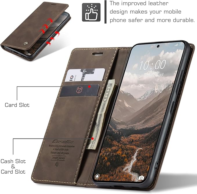 for Xiaomi 14T Case, Flip Wallet Leather Case with Card Holder Magnetic Closure Shockproof Kickstand Protective Phone Cases Cover for Xiaomi mi 14T, Coffee