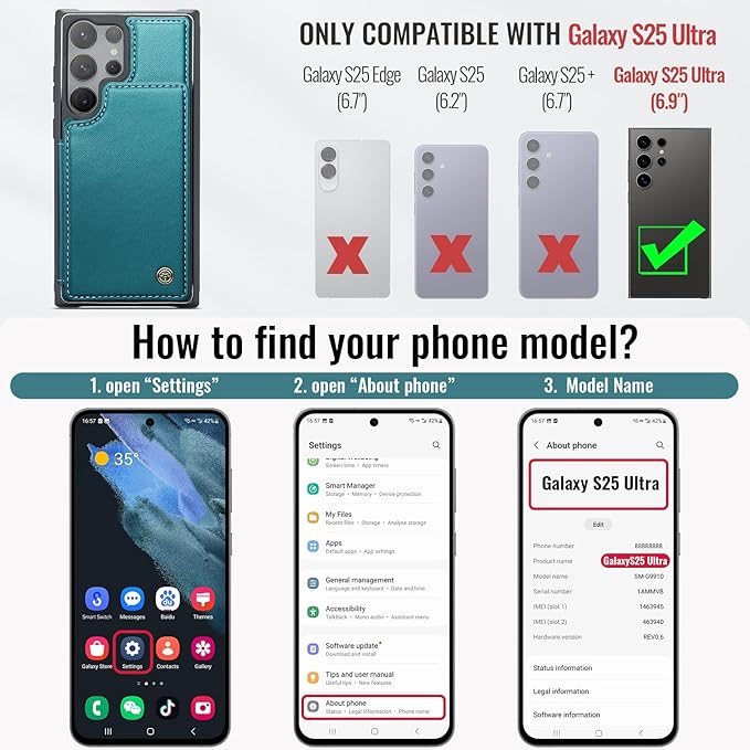 Vinich for Samsung Galaxy S25 Ultra Wallet Case with Card Holder, RFID Blocking Credit Slots Kickstand Shockproof Phone Cover for Women Men, Bluish Green