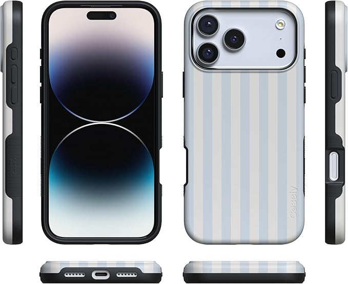 Casely iPhone 17 Pro Case | Blue Stripes | Sunday Best | Compatible with MagSafe | Bold Protective Design