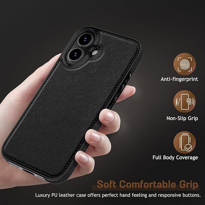 LOHASIC Leather for iPhone 17 Case, Slim Business PU Men Women Luxury Elegant Style Soft Non-Slip Grip Anti-Scratch Protective Phone Case Cover for iPhone 17 6.3" 2025 - Black