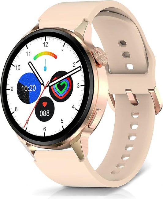 Smart Watch for Men & Women - Android Phones, Make/Answer Calls, Messaging, Voice Assistant, NFC Functions, Wireless Charging, Long Battery Life, Gold