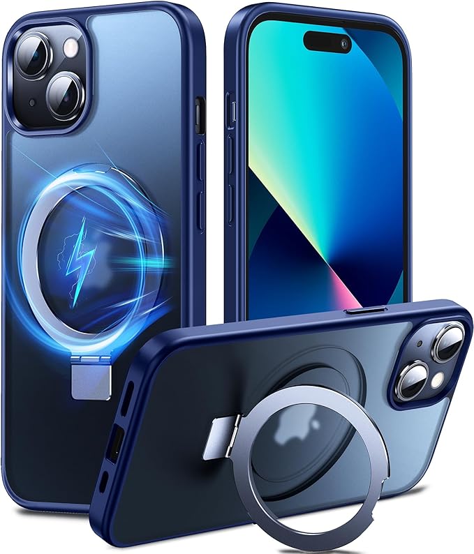 3-in-1 [Magnetic+Kickstand+Ring Holder] for iPhone 13 Case, iPhone 14 Case Compatible with MagSafe, Phone Case iPhone 13/14 with Stand Military Shockproof Protective Magnetic Cover Blue
