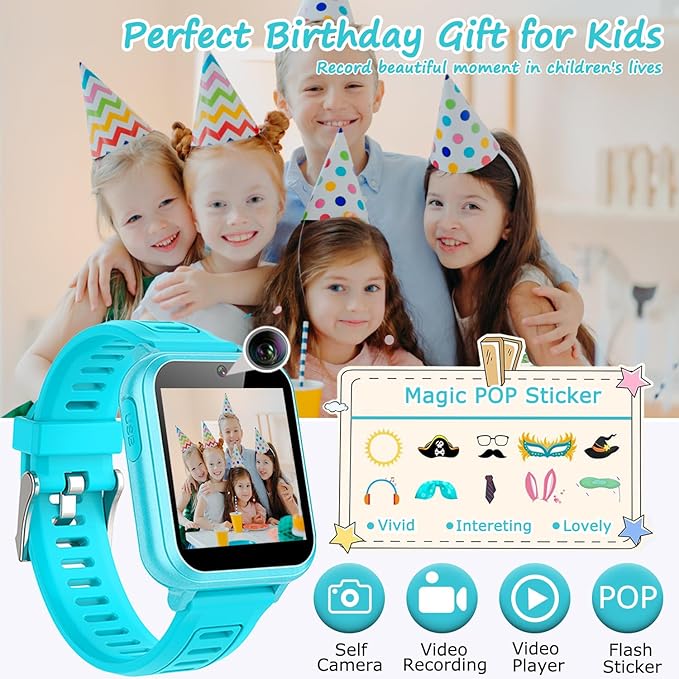 Kids Smart Watch Girls Gifts for Age 5-12, 24 Puzzle Games HD Touch Screen Watches with Video Camera Music Player Pedometer Flashlight 12/24 hr Birthday Gift 6 7 8 Year Old Girl Green
