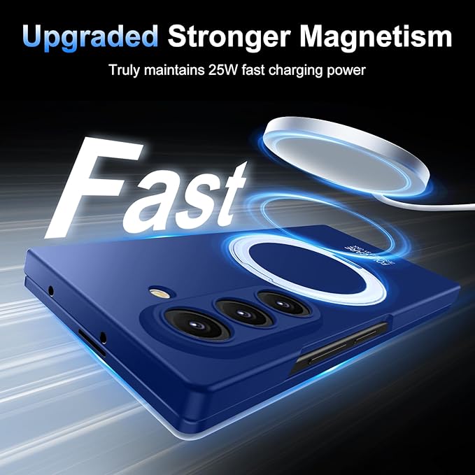 360 Spin Magnetic Stand for Samsung Galaxy Z Fold 7 Case, with Screen Protector [Compatible with MagSafe] Slim PC Hard Ring Holder Kickstand Protection Cover for Samsung Z Fold 7 Phone Case (Blue)