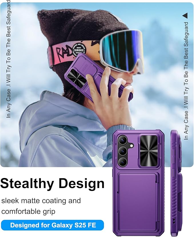 for Samsung Galaxy S25 FE Wallet Case with Camera Cover, Card Holder (4-5 Cards), Military Grade Protection, Heavy Duty Women Men Protective Phone Case for Galaxy S25 FE 6.7" 2025, Dark Purple