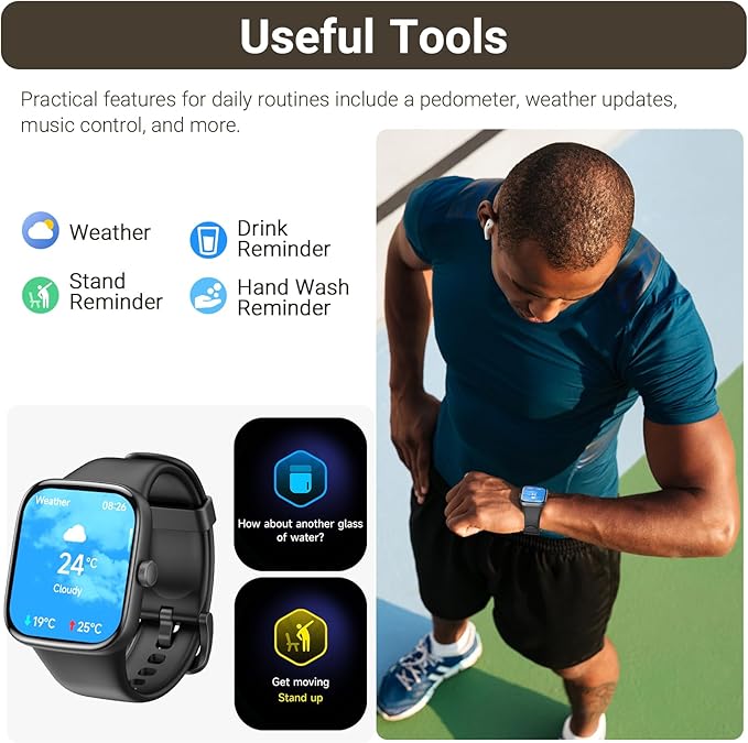 TOZO AMOLED S7 Smart Watch Bluetooth Call 1.85 Inch Ultra HD Screen, Dynamic Dials Messages Push 100+ Sports Modes, Detect Human Health Sleep Monitor with High Battery Life, Touch Function