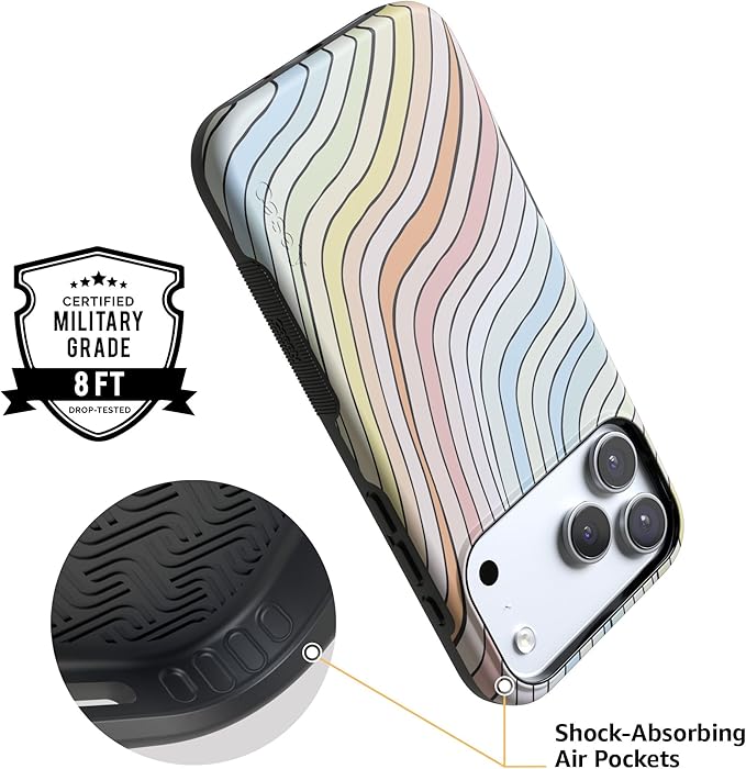 Casely iPhone 17 Pro Case | Ride The Wave | Pastel Rainbow Lined | Compatible with MagSafe | Bold Protective Design