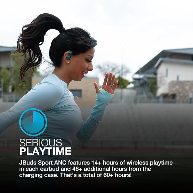 JLab JBuds Sport ANC 4 True Wireless Bluetooth Earbuds + Charging Case, Teal, Swipe + Touch Controls, Hybrid Active Noise Cancelation, Multipoint Connect, Customized Settings App