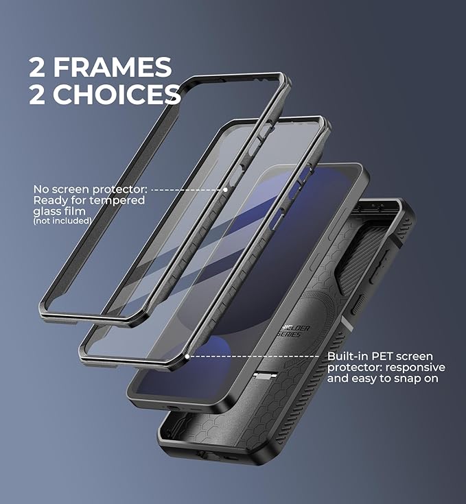 Dexnor for Samsung Galaxy S24 FE Case with Camera Cover & Adjustable Kickstand & Built-in Screen Protector, Magnetic Rugged Shockproof Bumper Cases Heavy-Duty Magnetic Protective Cover,Black