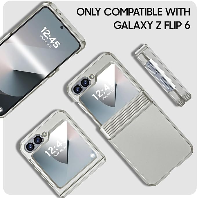 CENMASO for Galaxy Z Flip 6 Case/Z Flip 7 FE Case with Hinge Protection & Built-in Screen Protector, Ultra-Thin Full-Body Shockproof Protection Phone Case for Z Flip 6/Flip 7 FE-Natural Titanium