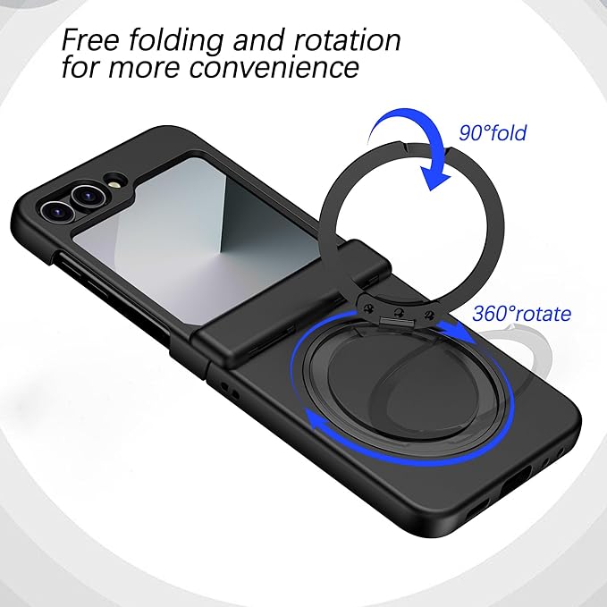 Magnetic Case for Samsung Galaxy Z Flip 6 Compatible with Magsafe, Built-in Kickstand & TPU Hinge Protection Flip 6 Case, Matte PC Cover Ultra Shockproof Phone Case for Z Flip6 (Black)