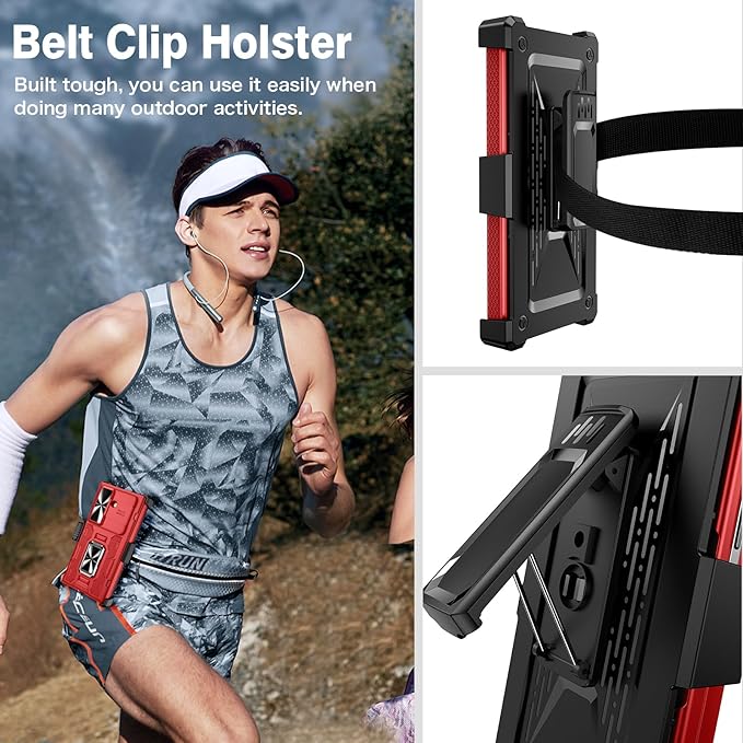 VEGO for Samsung Galaxy Z Fold 7 Case with Belt Clip Holster, [360°Ring Kickstand] [Camera Cover] [Front Screen Protector] [Hinge Protection] Shockproof Armor Cover for Galaxy Z Fold7 - Red