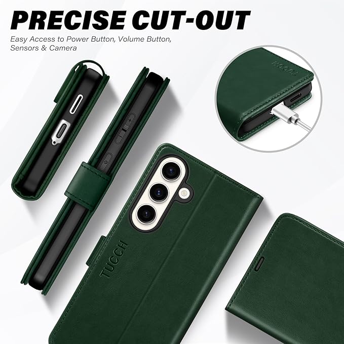 TUCCH Wallet Case for Galaxy S25 Plus 5G, Magnetic PU Leather Stand [RFID Blocking] Card Slot Protective Folio Flip Cover with TPU Shockproof Interior Case Compatible with Galaxy S25 Plus, Evergreen