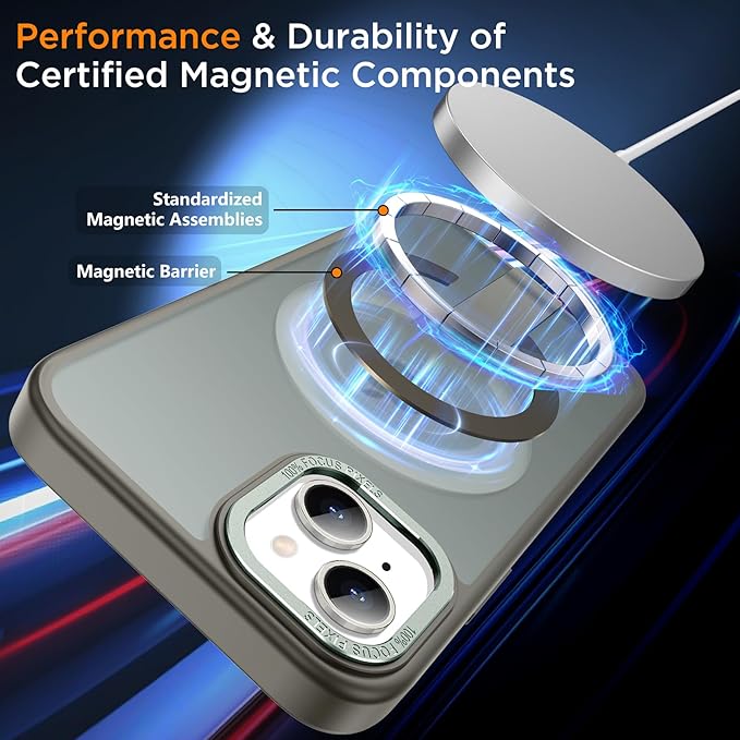 for iPhone 13 Case with Kickstand, [Invisible Stand] Compatible with MagSafe, Anti-Slip Shockproof Military-Grade Protection, Magnetic Slim Translucent Phone Case for iPhone 13 Cover (Gray)