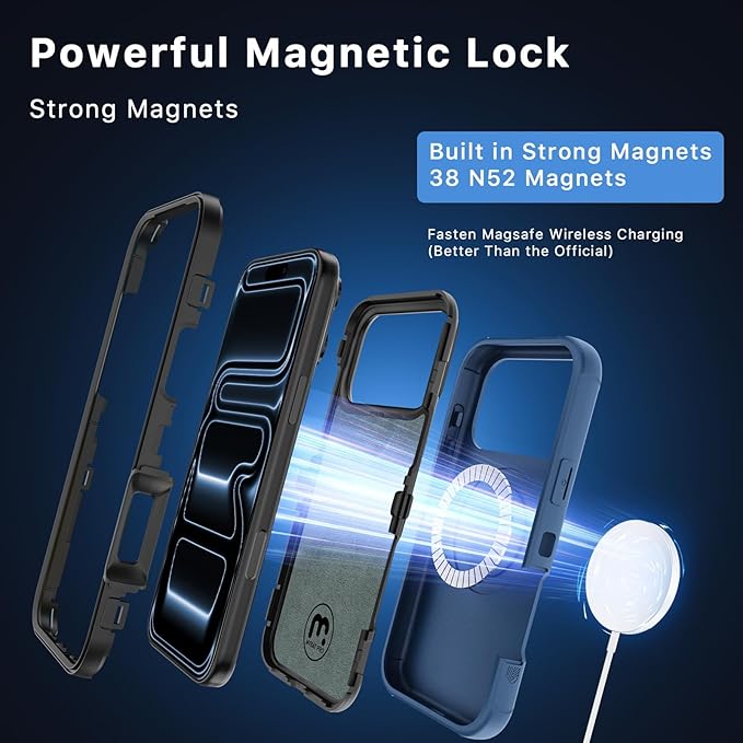 M MYBAT PRO for iPhone 17 Pro Case, Maverick Series Case with Belt Clip Holster,[Compatible with Magsafe] w/Screen Protector,Anti-Drop,Shockproof,w 360°Rotating Kickstand,Heavy Duty Protection Blue