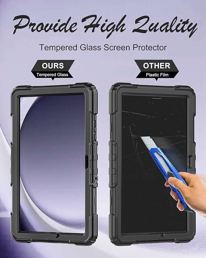 Case for Samsung Galaxy Tab A9 Plus Tablet Case 11 inch 2023 [with Tempered Glass Screen Protector],Rotatable Kickstand,S Pen Holder,Hand/Shoulder Strap (Black)