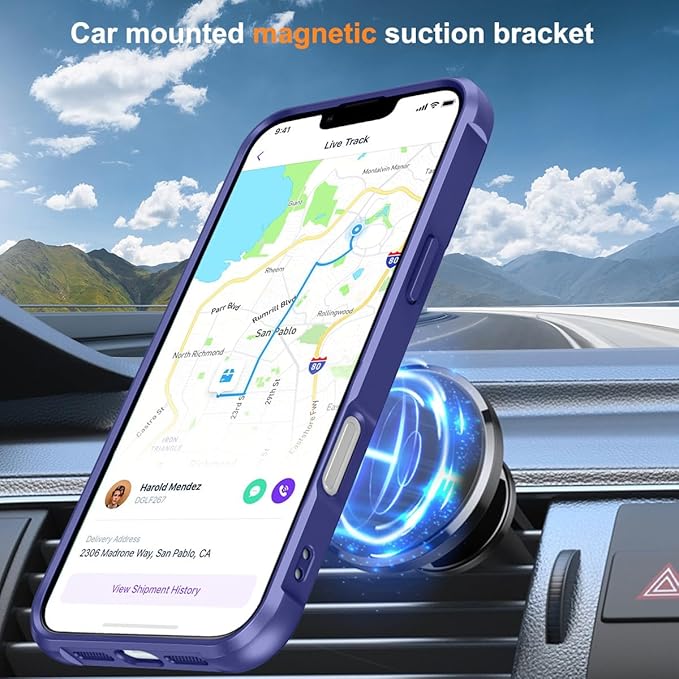 Magnetic Compatible with iPhone 16 Pro Case with Stand [Military Grade Drop Tested][Compatible with Magnet] Ring Translucent Slim Hard Back Soft Edge, Blue