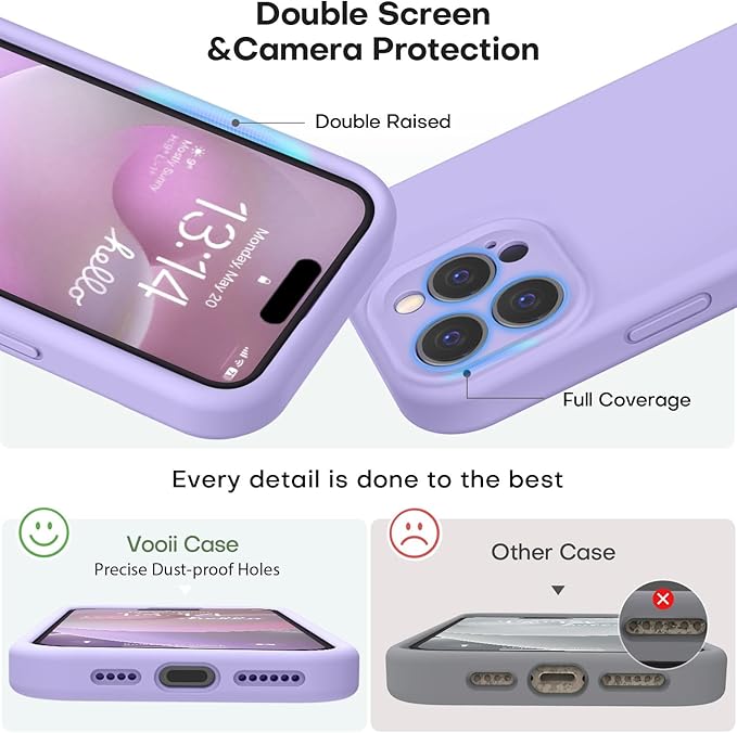 Vooii Compatible with iPhone 16 Pro Max Case, Liquid Silicone Upgrade [Camera Protection] [Soft Anti-Scratch Microfiber Lining] Shockproof Phone Case for iPhone 16 Pro Max 6.9 inch - Light Purple