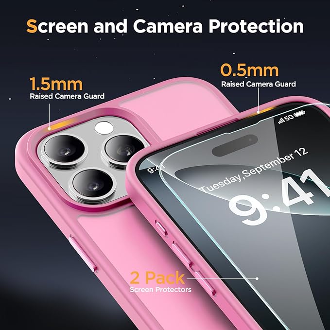 Miracase Magnetic Series for iPhone 16 Pro Case [Compatible with MagSafe] [with 2X Screen Protectors] Military-Grade Protection, Anti-Fingerprint, Slim Phone Case for 16 Pro 6.3 inch - Mes Pink