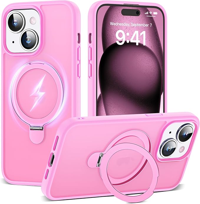 Designed for iPhone 16 Pro Case with Magnetic Ring Stand [Compatible with Mag-Safe] [Military Drop Protection] Shockproof Translucent Phone Cover for iPhone 16 Pro 6.3",Pink