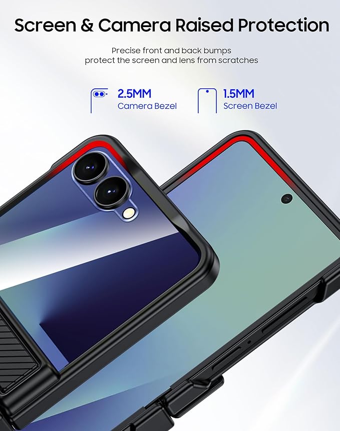 CENMASO for Samsung Galaxy Z Flip 7 Case with Card Holder [RFID Blocking] & Hinge Protection & HD Screen Protector, Rugged Anti-Scratch Full-Body Shockproof Phone Case for Z Flip 7-Black