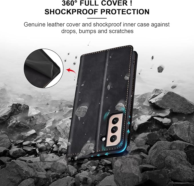 Jasonyu Wallet Case for Samsung S21 Plus, PU Leather Cover with Stand, Magnetic Folio Flip, TPU Shockproof Interior Case and Card Holder Slots, Black