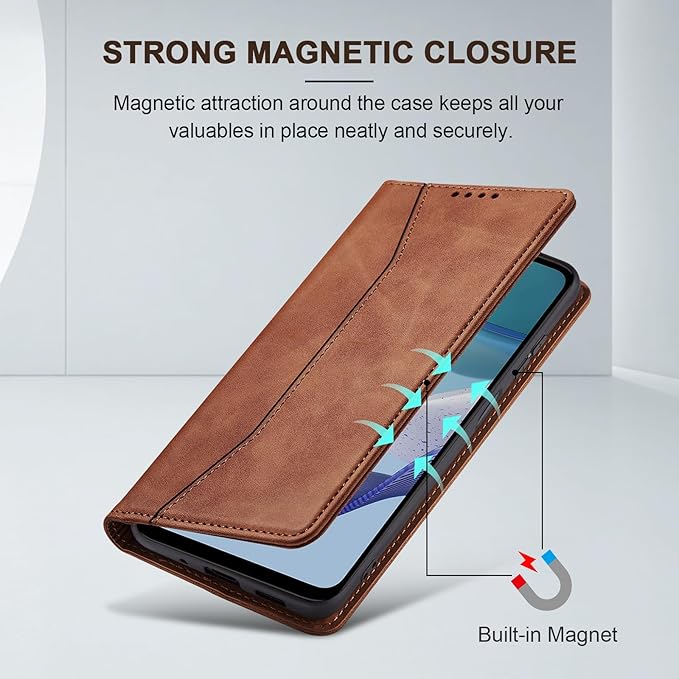 Jasonyu Flip Wallet Case for Moto G 5G (2023),Leather Magnetic Folio Cover with Card Holder,Kickstand - TPU Shockproof Durable Protective Phone Case,Brown