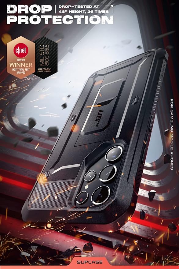 SUPCASE for Samsung Galaxy S22 Ultra Case with Stand, [Unicorn Beetle Pro] [2 Front Frames] [Built-in Screen Protector & Belt-Clip] Military-Grade Protection Phone Case for Galaxy S22 Ultra, Black