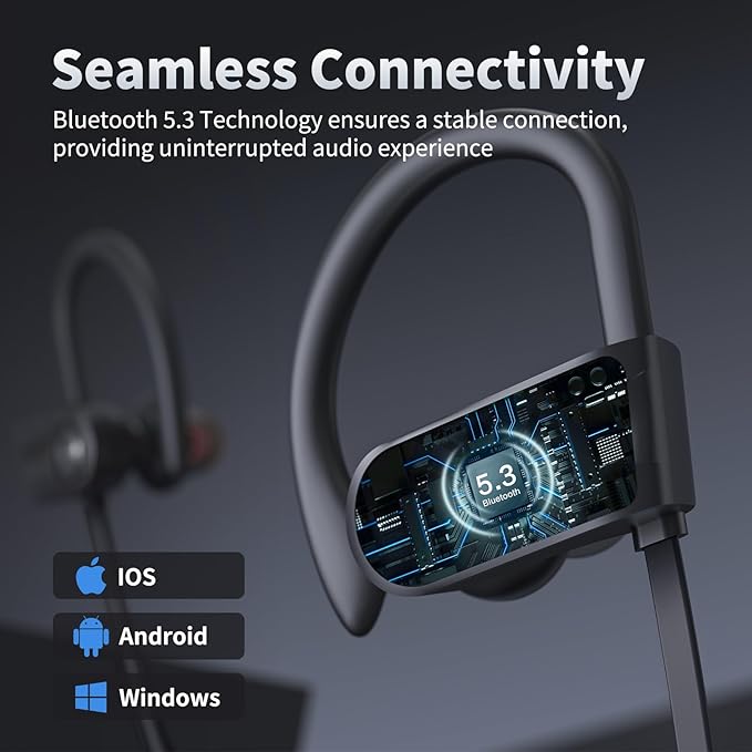 JOYWISE Bluetooth Headphones, Wireless Earbuds Bluetooth 5.3 Headphones with 16Hrs Playtime Stereo Bass Headsets, IPX7 Waterproof Running Earphones for Sports, Black