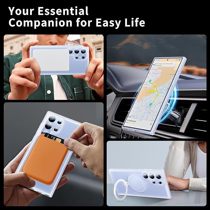 for Samsung Galaxy S23 Ultra Case,Compatible with Magsafe [Wireless Charging],with 360°Rotatable Magnetic Ring Stand,Matte Translucent Slim Soft Edge Phone Kickstand,Frosted White