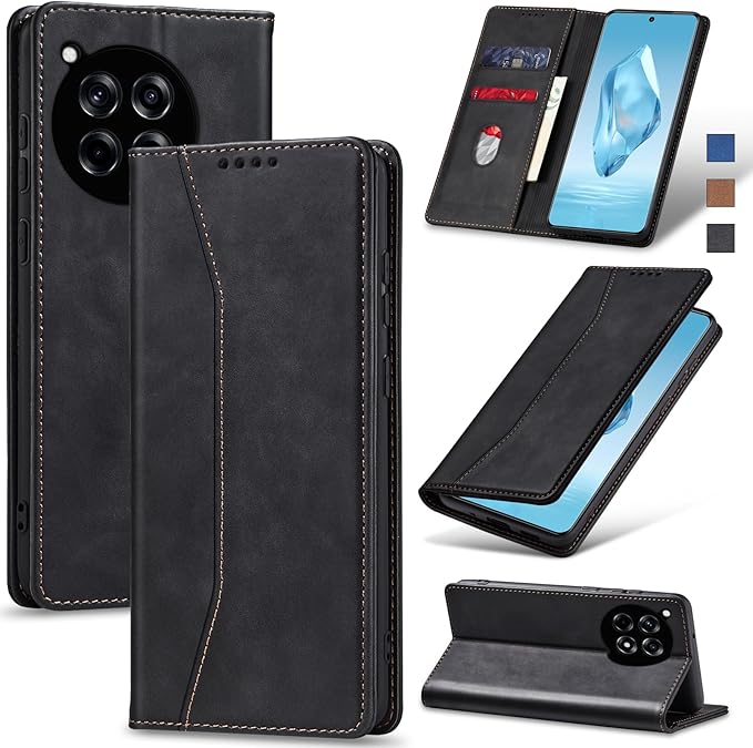Jasonyu Flip Wallet Case for OnePlus 12R,Leather Magnetic Folio Cover with Card Holder,Kickstand - TPU Shockproof Durable Protective Phone Case,Black